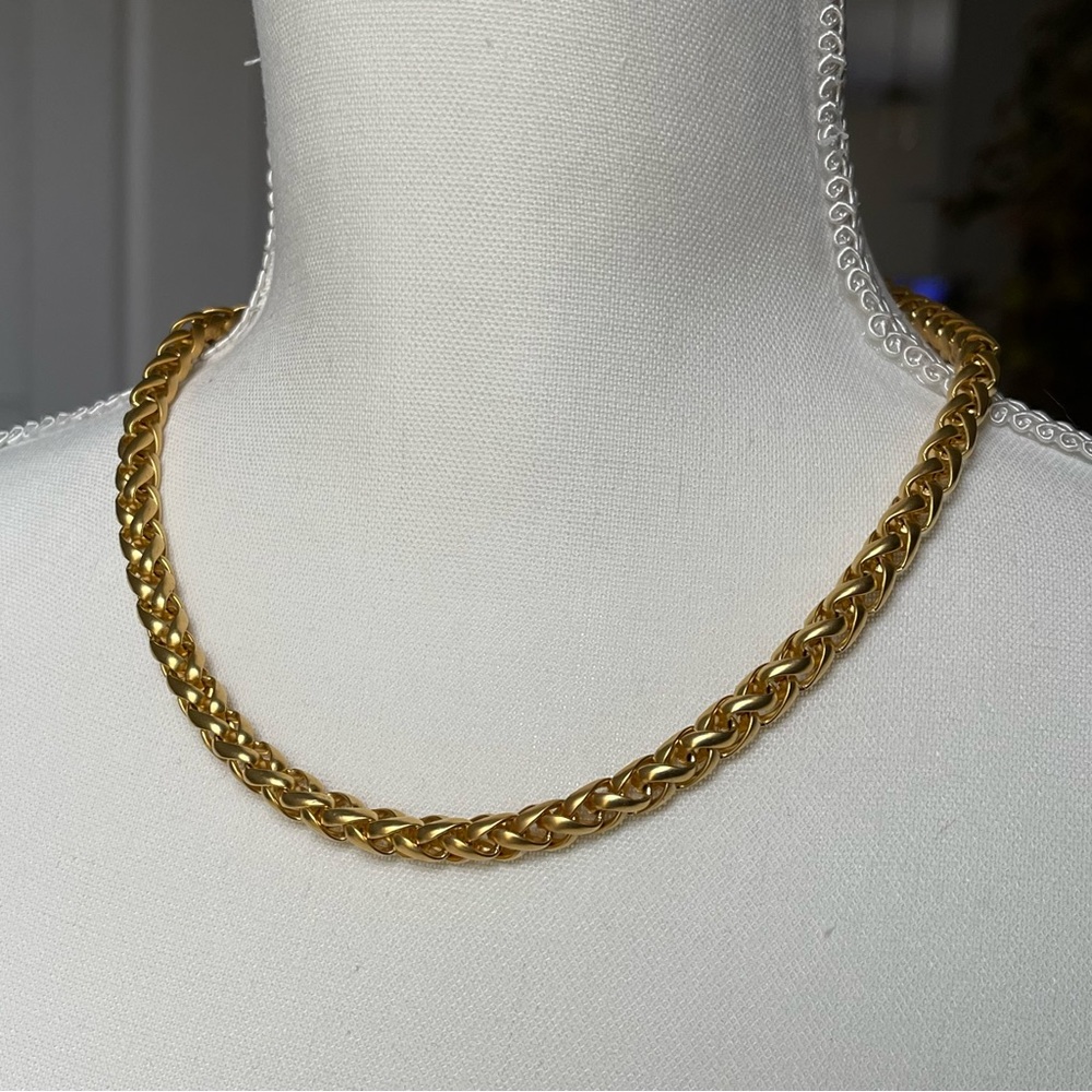 Matte Gold Tone Braided Signed R Statement Necklace 18" Unisex